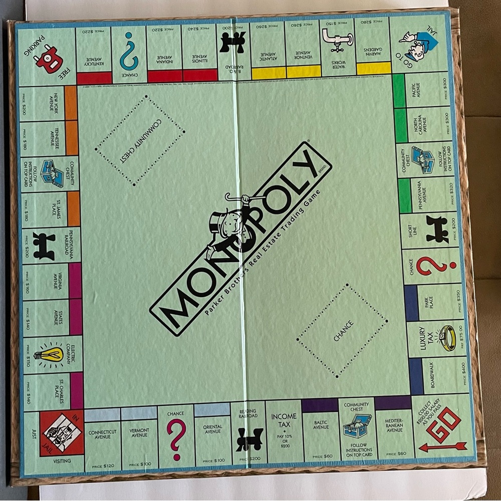 Monopoly Board wall art  1999 game board professionally mounted  Ready to hang